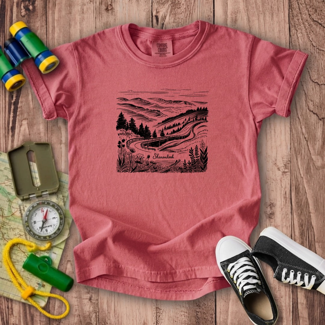 Shenandoah Line Drawing Kids Cotton T-Shirt