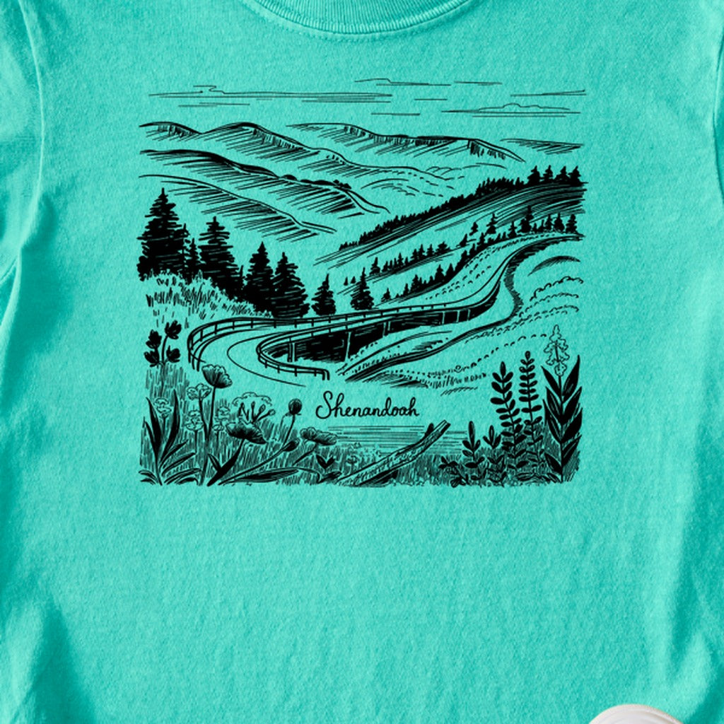 Shenandoah Line Drawing Kids Cotton T-Shirt