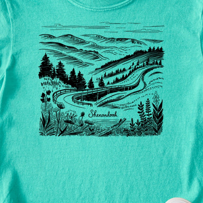 Shenandoah Line Drawing Kids Cotton T-Shirt