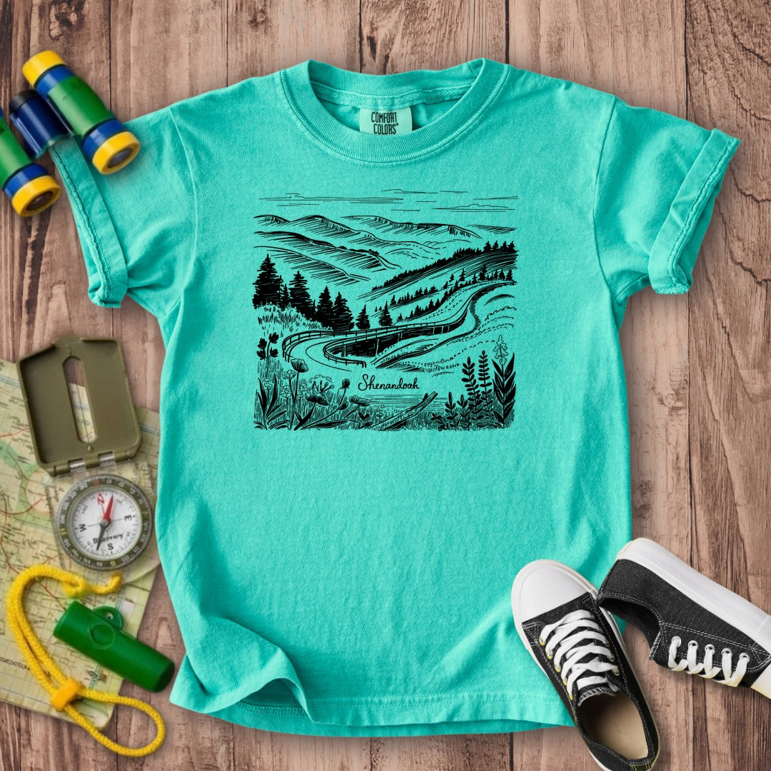 Shenandoah Line Drawing Kids Cotton T-Shirt
