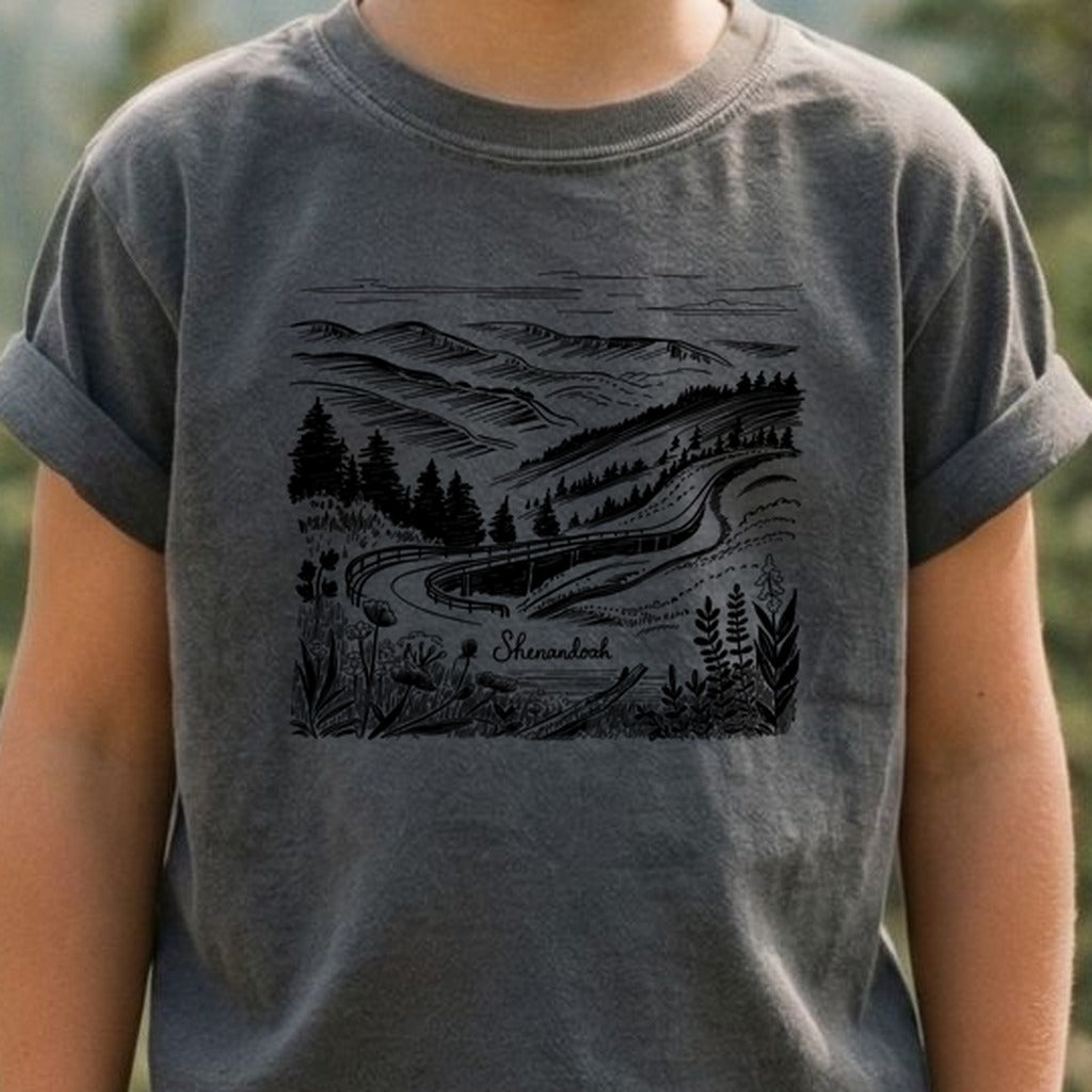 Shenandoah Line Drawing Kids Cotton T-Shirt