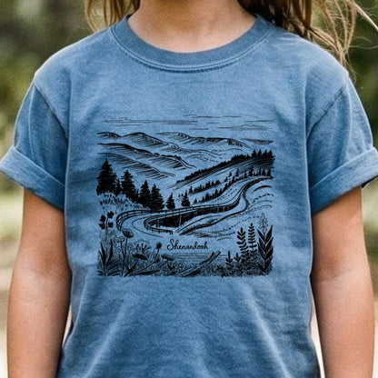 Shenandoah Line Drawing Kids Cotton T-Shirt