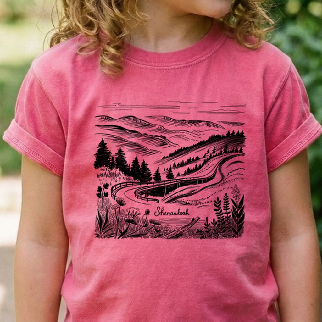 Shenandoah Line Drawing Kids Cotton T-Shirt