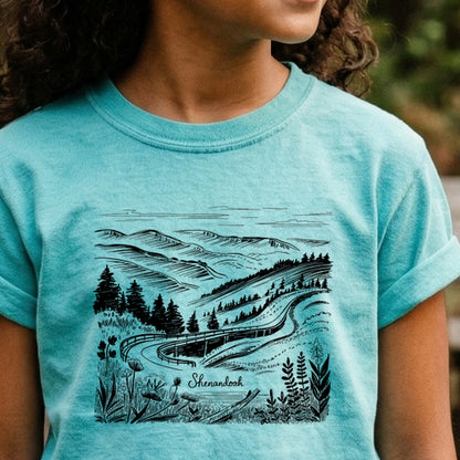 Shenandoah Line Drawing Kids Cotton T-Shirt