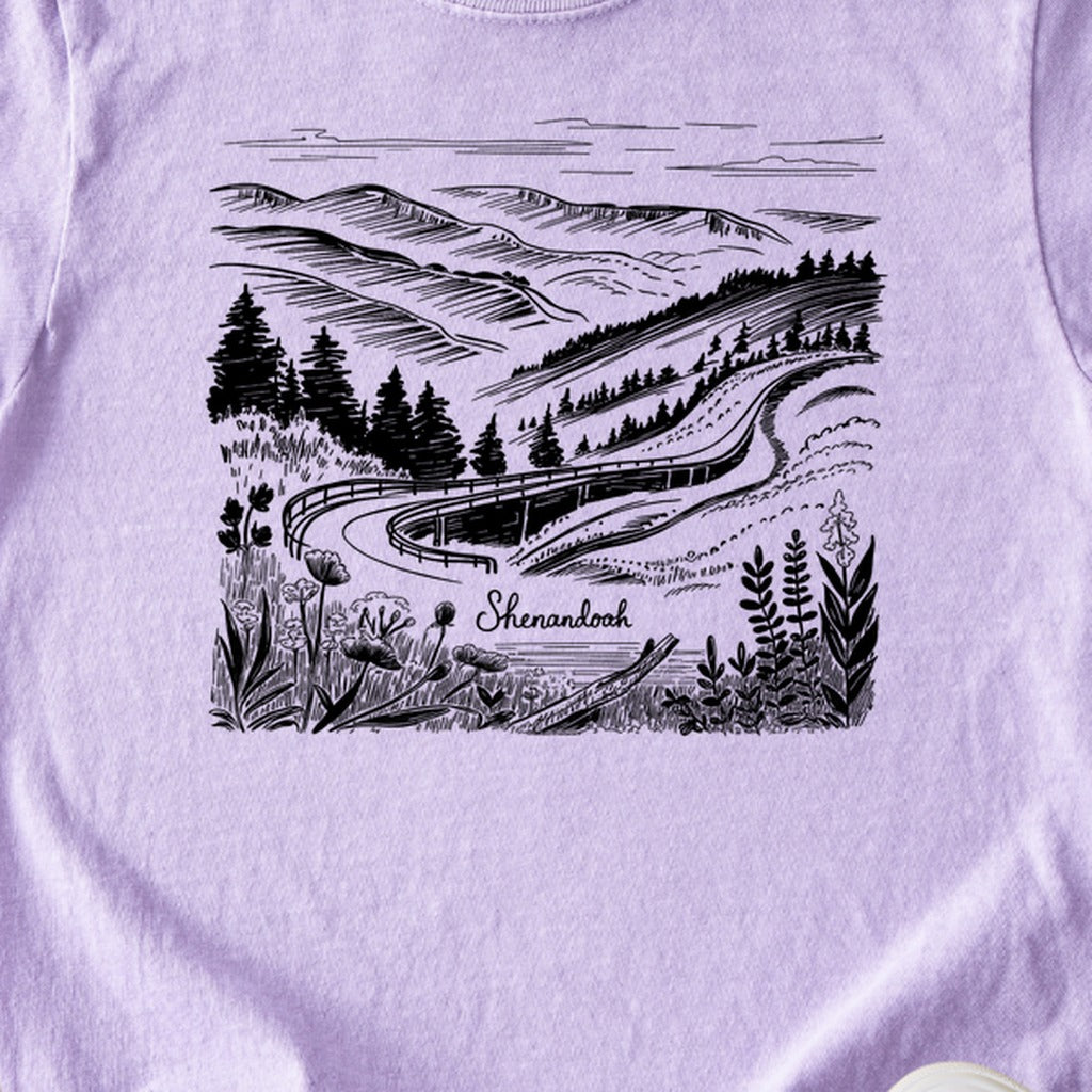 Shenandoah Line Drawing Kids Cotton T-Shirt