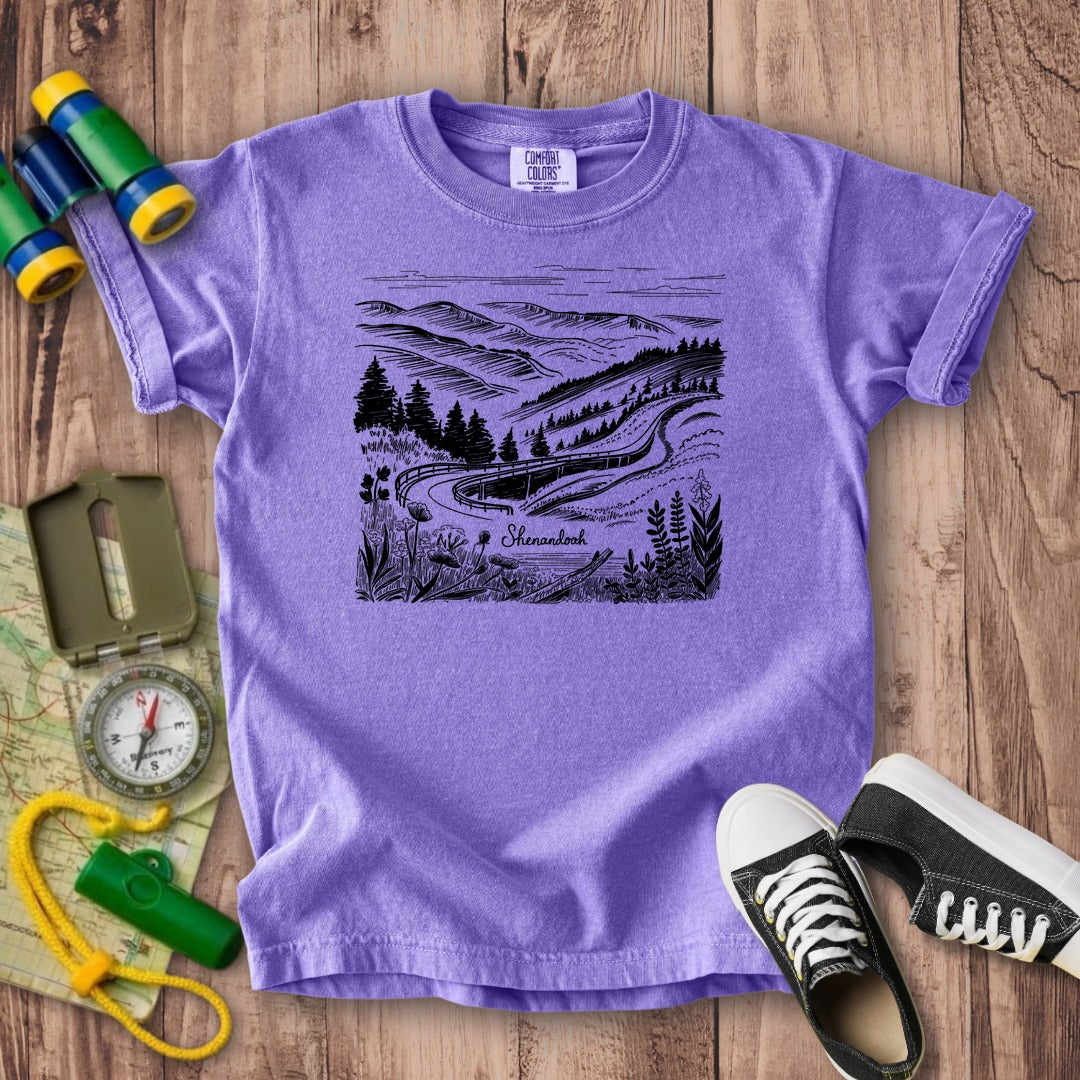 Shenandoah Line Drawing Kids Cotton T-Shirt