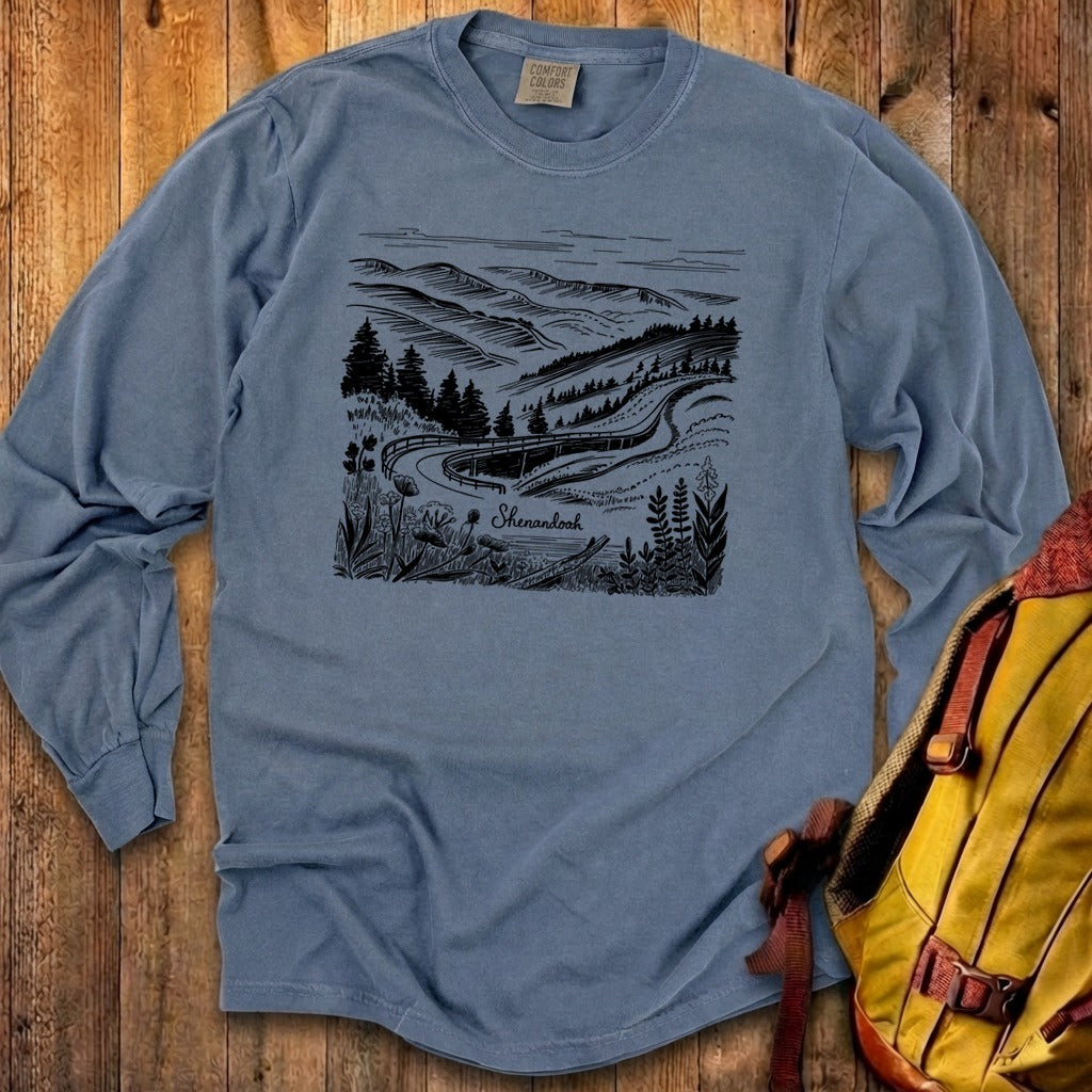 Shenandoah Line Drawing Cotton Long Sleeve