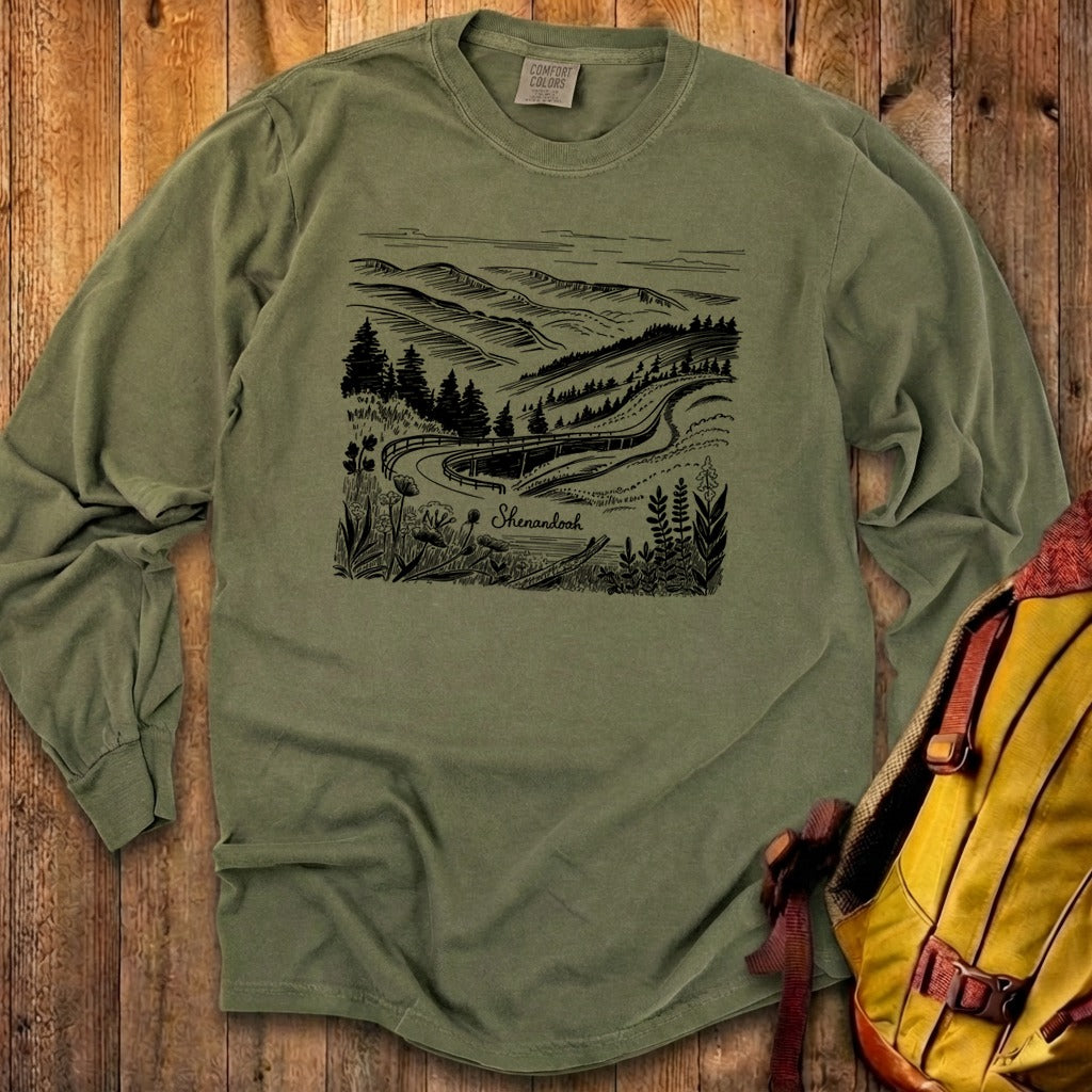 Shenandoah Line Drawing Cotton Long Sleeve