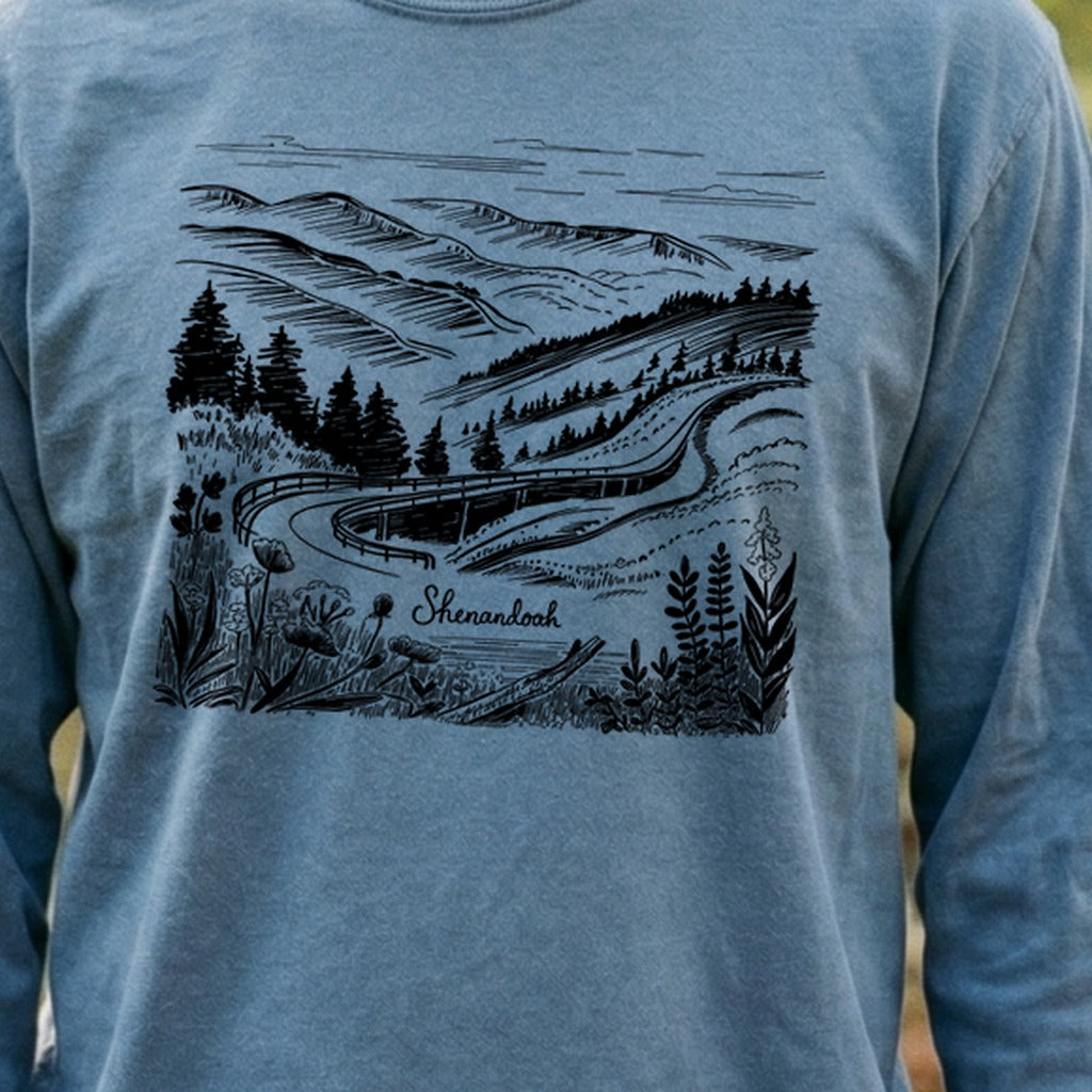 Shenandoah Line Drawing Cotton Long Sleeve