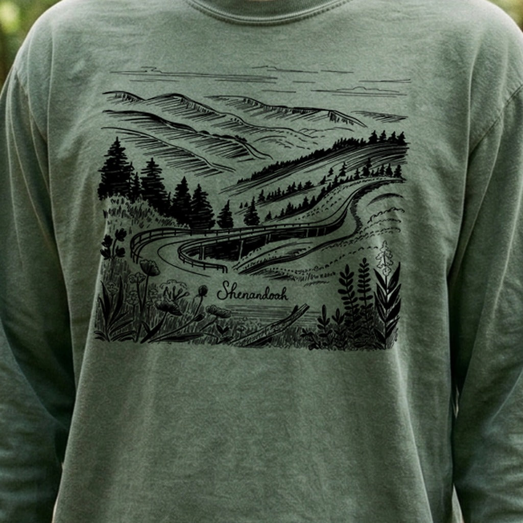 Shenandoah Line Drawing Cotton Long Sleeve
