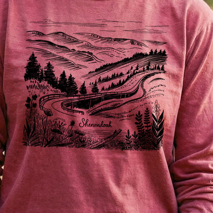 Shenandoah Line Drawing Cotton Long Sleeve