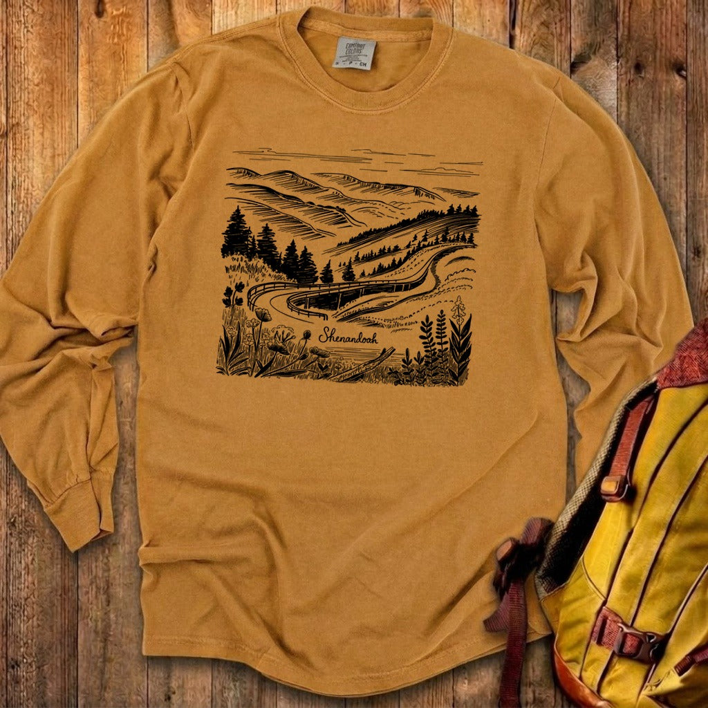 Shenandoah Line Drawing Cotton Long Sleeve