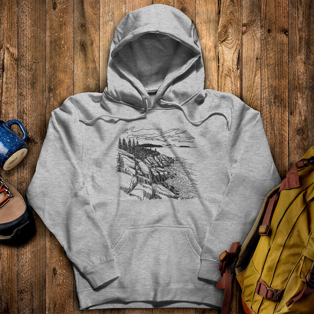 Acadia Line Drawing Hoodie Sport Grey Adventure and Outdoors Themed Hoodie