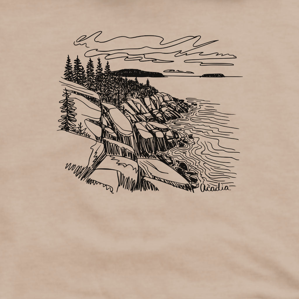 Acadia Line Drawing Crewneck Sweatshirt Adventure and Outdoors Themed Sweatshirt