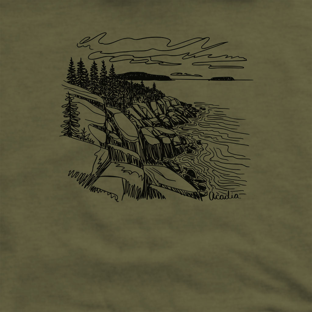 Acadia Line Drawing Crewneck Sweatshirt Adventure and Outdoors Themed Sweatshirt