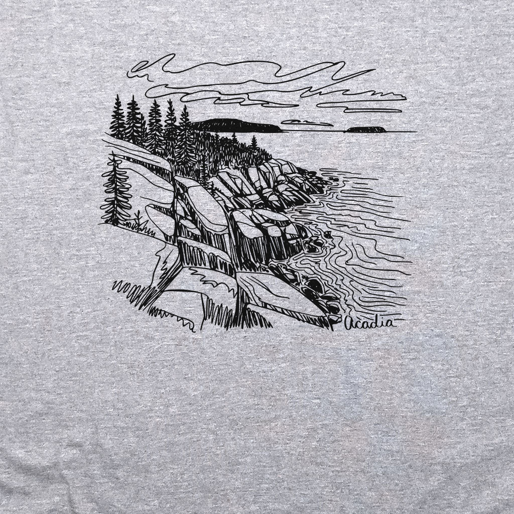 Acadia Line Drawing Crewneck Sweatshirt Adventure and Outdoors Themed Sweatshirt