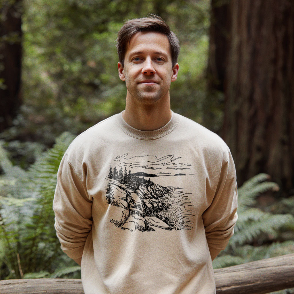 Acadia Line Drawing Crewneck Sweatshirt Adventure and Outdoors Themed Sweatshirt