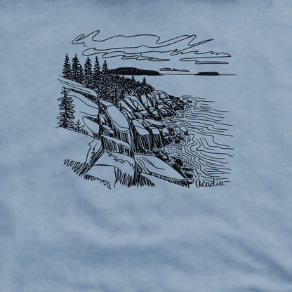 Acadia Line Drawing Crewneck Sweatshirt Adventure and Outdoors Themed Sweatshirt