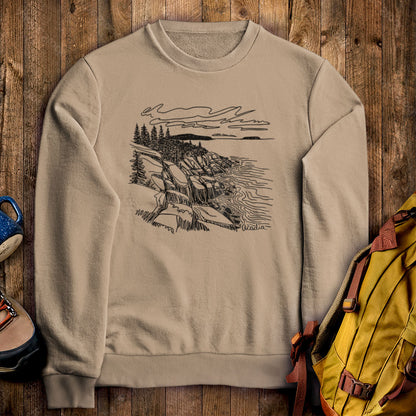 Acadia Line Drawing Crewneck Sweatshirt Sand Adventure and Outdoors Themed Sweatshirt