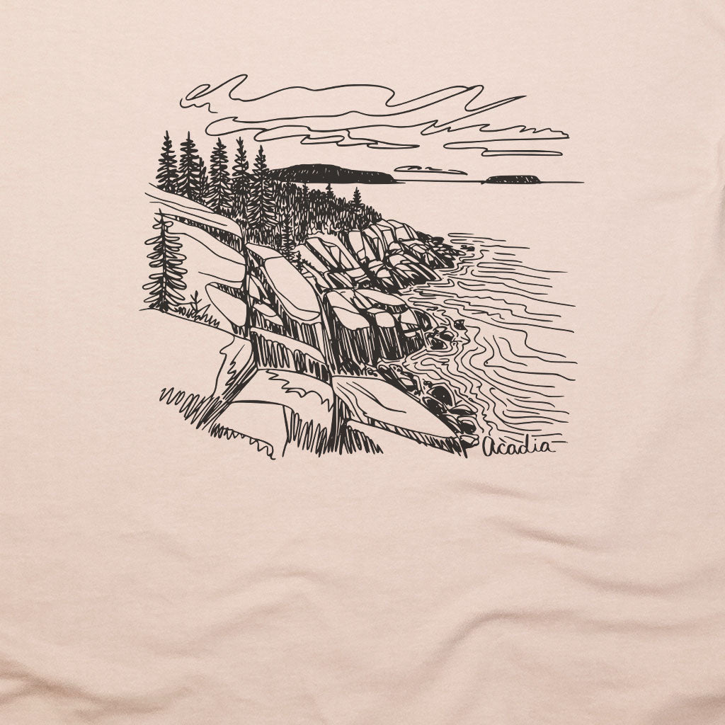 Acadia Line Drawing T-Shirt Adventure and Outdoors Themed T-Shirt