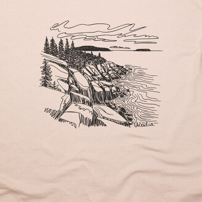 Acadia Line Drawing T-Shirt Adventure and Outdoors Themed T-Shirt