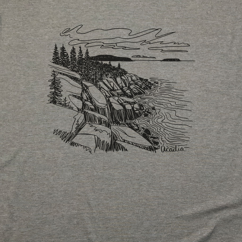 Acadia Line Drawing T-Shirt Adventure and Outdoors Themed T-Shirt