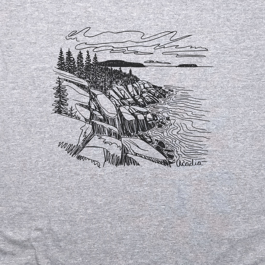 Acadia Line Drawing T-Shirt Adventure and Outdoors Themed T-Shirt