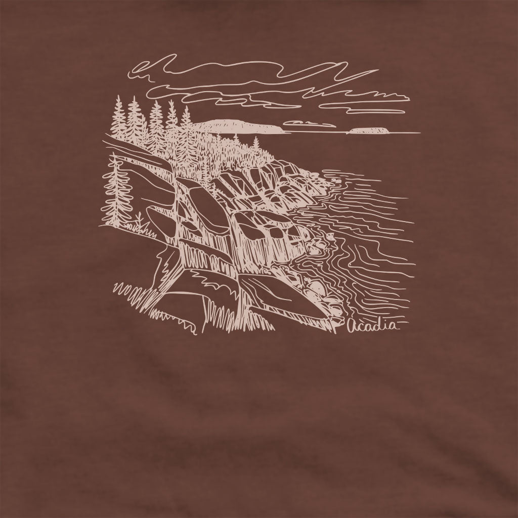 Acadia Line Drawing Crewneck Sweatshirt Adventure and Outdoors Themed Sweatshirt