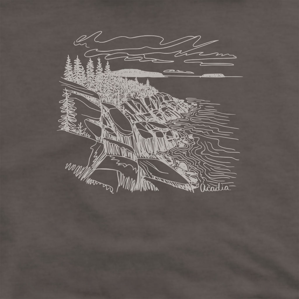 Acadia Line Drawing Crewneck Sweatshirt Adventure and Outdoors Themed Sweatshirt