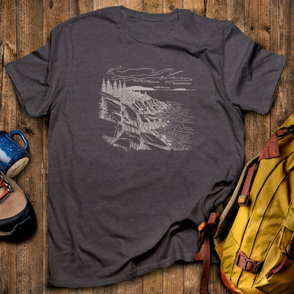 Acadia Line Drawing T-Shirt Dark Heather Adventure and Outdoors Themed T-Shirt