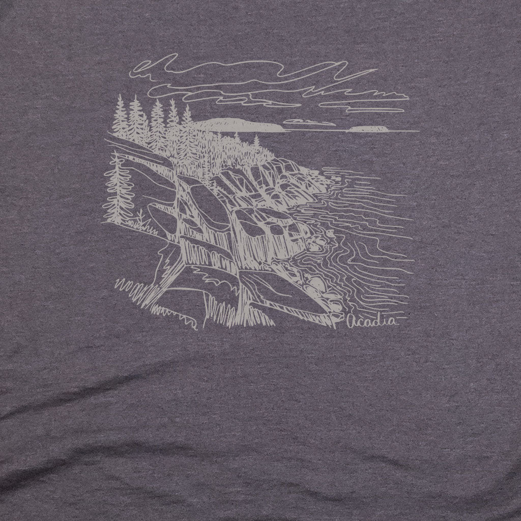 Acadia Line Drawing T-Shirt Adventure and Outdoors Themed T-Shirt