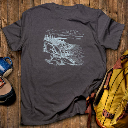 Acadia Line Drawing T-Shirt Heather Navy Adventure and Outdoors Themed T-Shirt