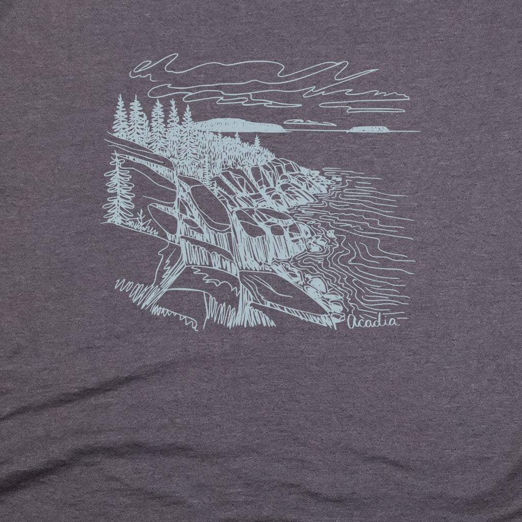 Acadia Line Drawing T-Shirt Adventure and Outdoors Themed T-Shirt