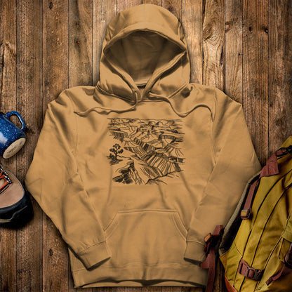 Grand Canyon Line Drawing Hoodie Mustard Adventure and Outdoors Themed Hoodie