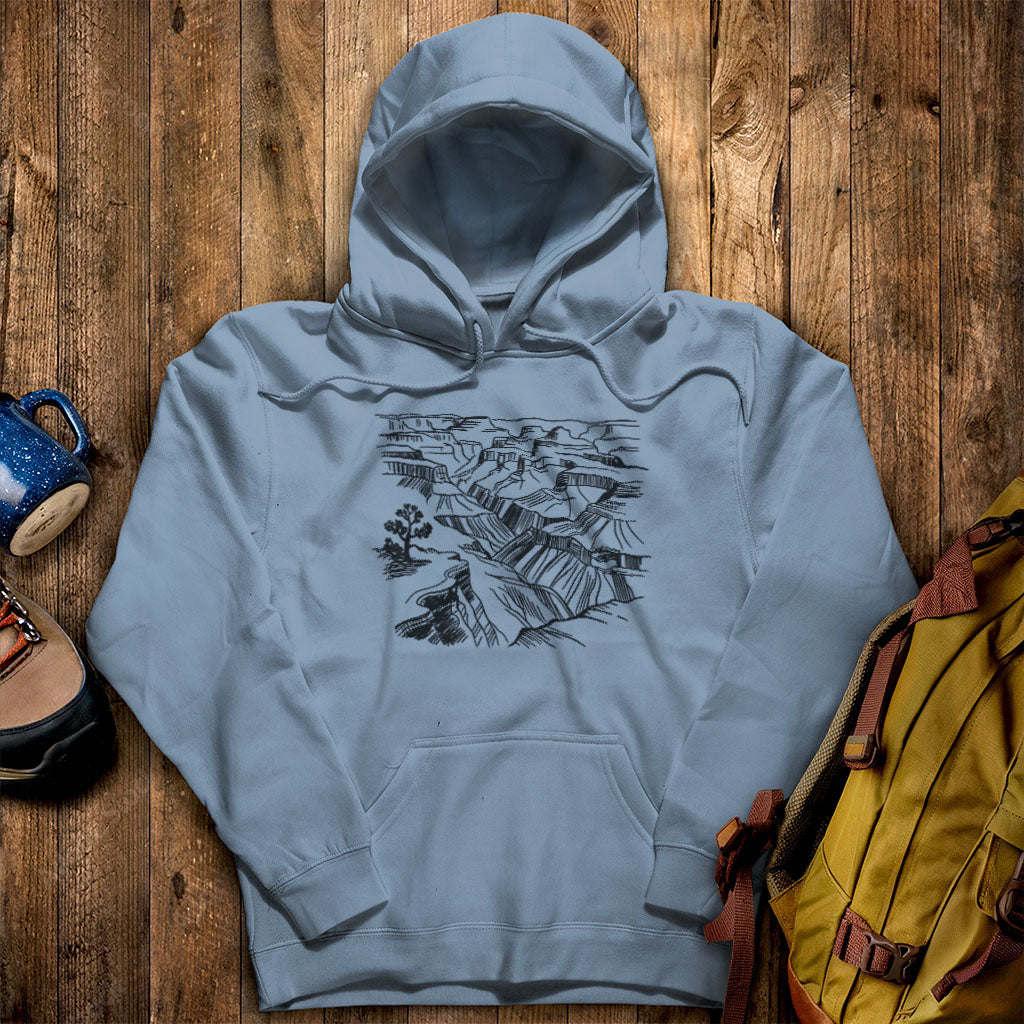 Grand Canyon Line Drawing Hoodie Stone Blue Adventure and Outdoors Themed Hoodie
