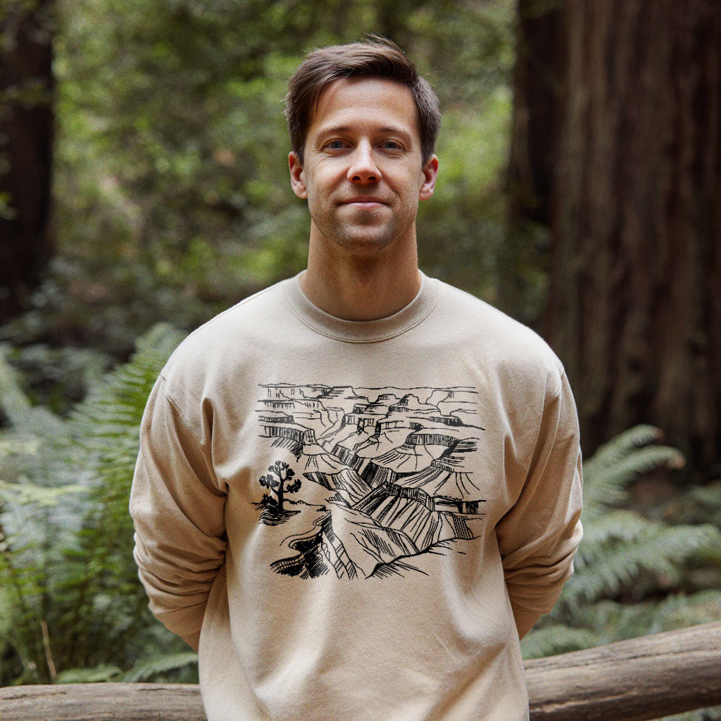 Grand Canyon Line Drawing Crewneck Sweatshirt Adventure and Outdoors Themed Sweatshirt