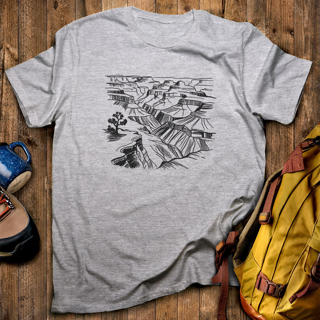 Grand Canyon Line Drawing T-Shirt Sport Grey Adventure and Outdoors Themed T-Shirt