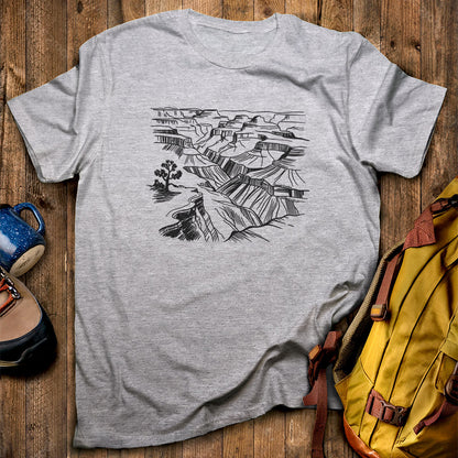 Grand Canyon Line Drawing T-Shirt Sport Grey Adventure and Outdoors Themed T-Shirt