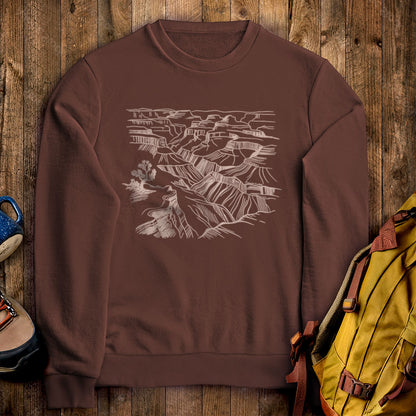 Grand Canyon Line Drawing Crewneck Sweatshirt Cocoa Adventure and Outdoors Themed Sweatshirt