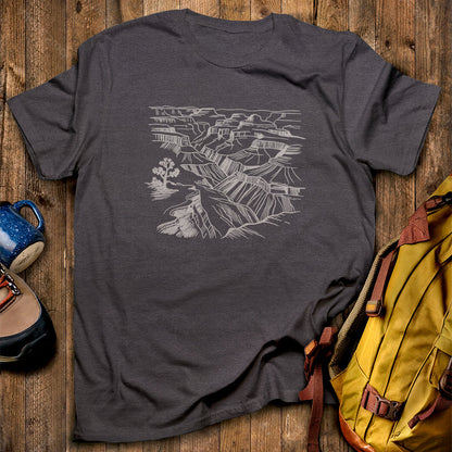 Grand Canyon Line Drawing T-Shirt Dark Heather Adventure and Outdoors Themed T-Shirt