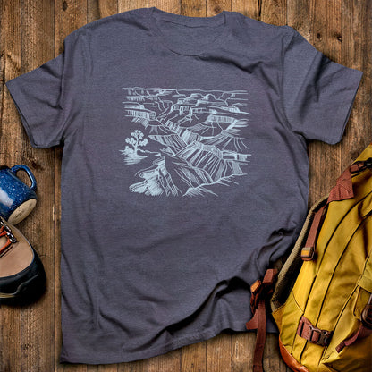 Grand Canyon Line Drawing T-Shirt Heather Navy Adventure and Outdoors Themed T-Shirt
