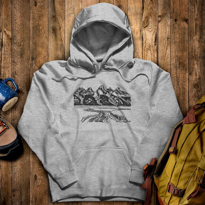 Grand Tetons Line Drawing Hoodie Sport Grey Adventure and Outdoors Themed Hoodie