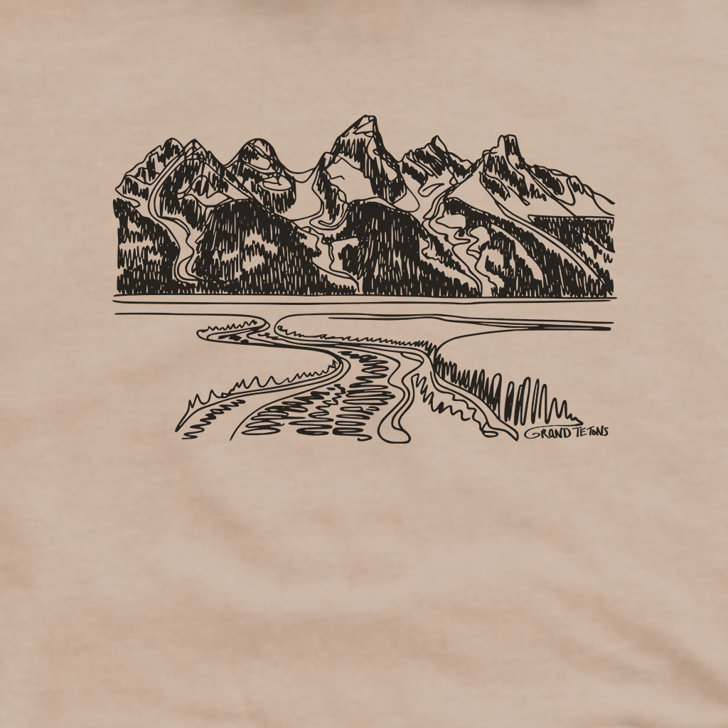 Grand Tetons Line Drawing Hoodie Adventure and Outdoors Themed Hoodie