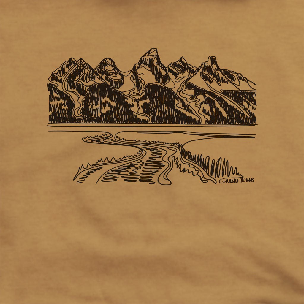 Grand Tetons Line Drawing Hoodie Adventure and Outdoors Themed Hoodie