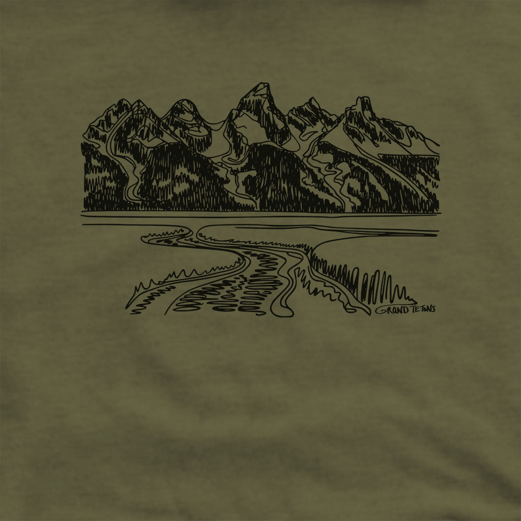 Grand Tetons Line Drawing Hoodie Adventure and Outdoors Themed Hoodie