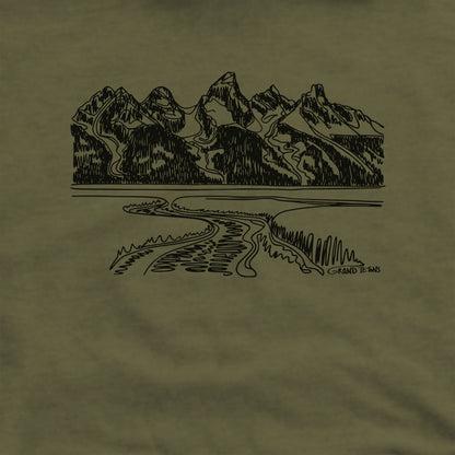 Grand Tetons Line Drawing Hoodie Adventure and Outdoors Themed Hoodie