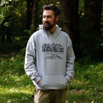 Grand Tetons Line Drawing Hoodie Adventure and Outdoors Themed Hoodie