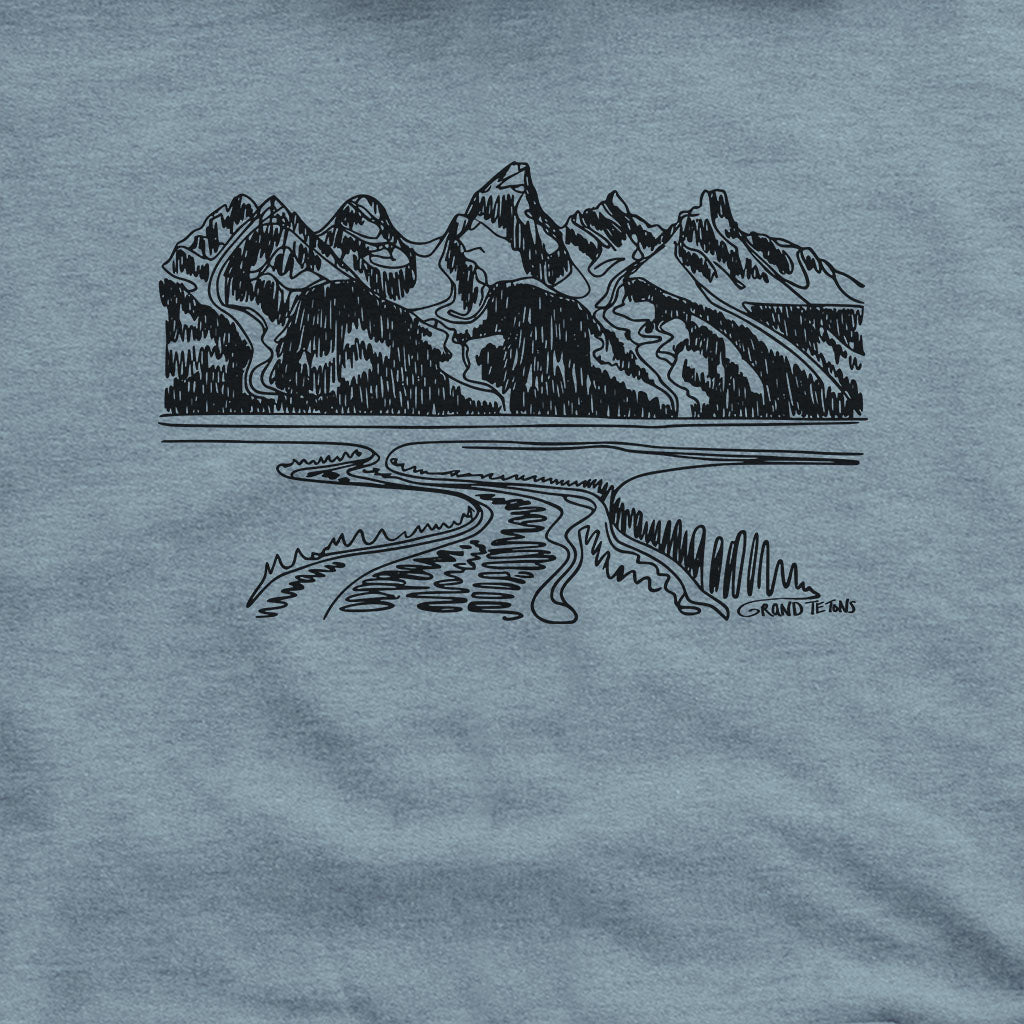 Grand Tetons Line Drawing Hoodie Adventure and Outdoors Themed Hoodie
