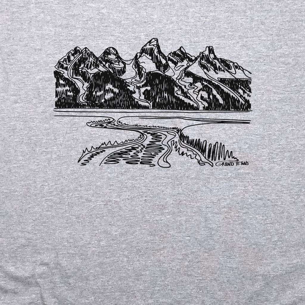 Grand Tetons Line Drawing Crewneck Sweatshirt Adventure and Outdoors Themed Sweatshirt