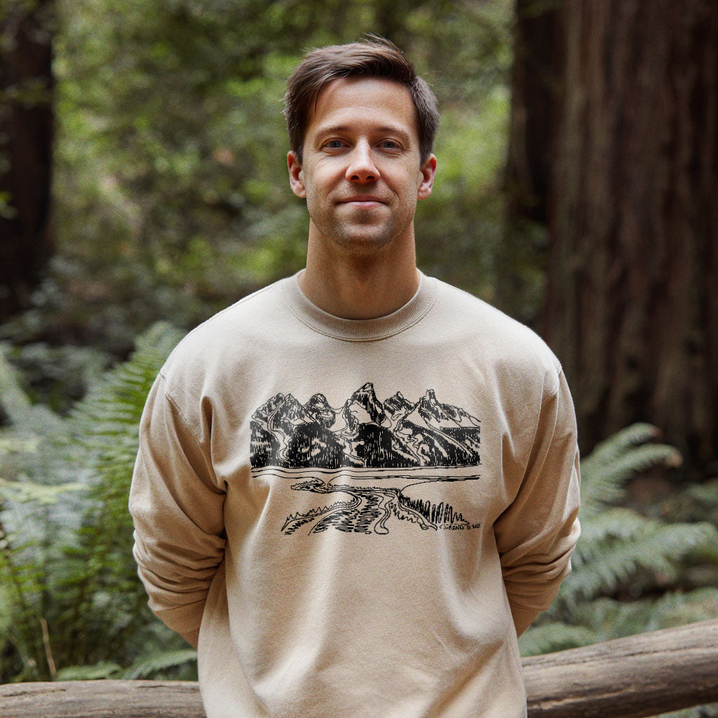 Grand Tetons Line Drawing Crewneck Sweatshirt Adventure and Outdoors Themed Sweatshirt